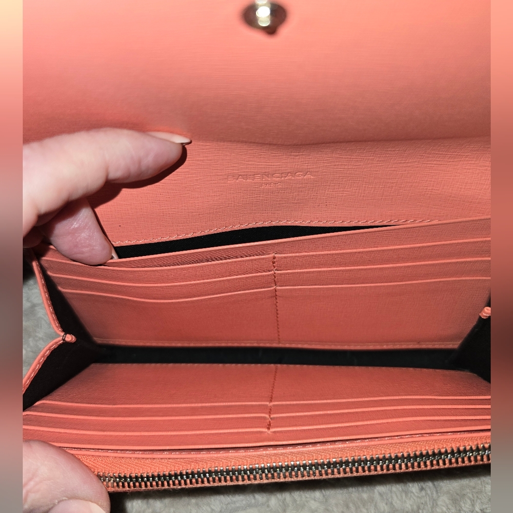 Balenciaga Long Flap Wallet. Coral Pink calfskin Leather. Euc - Picture 9 of 16